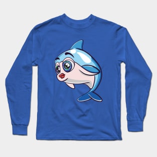 Kawaii Dolphin Nancy with Galaxy Sparkling Eyes Long Sleeve T-Shirt